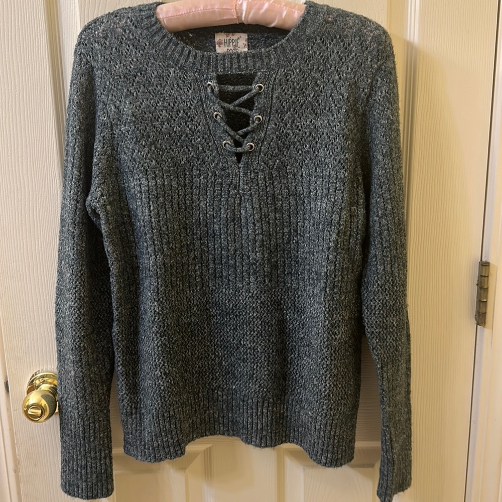 Juniors Hippie Rose greenish blue sweater